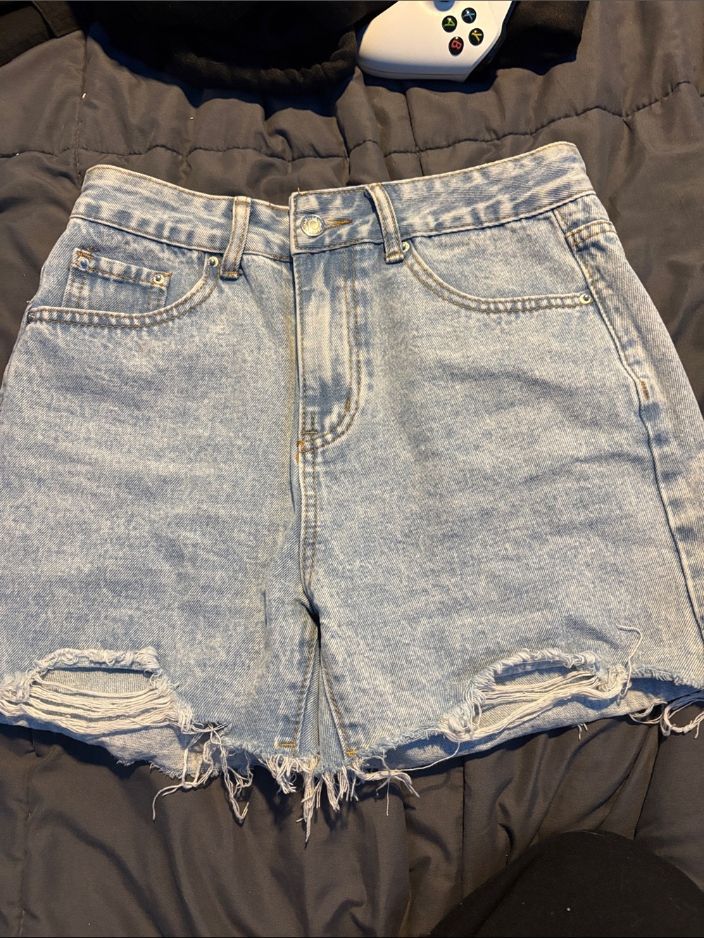 Light Blue Distressed Denim Shorts - Women